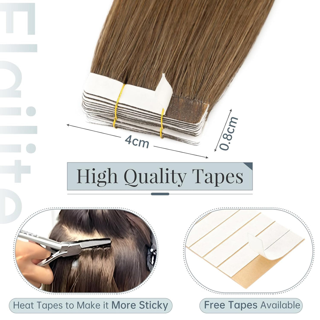 Elailite Echthaar Extensions Tape in 20 Stück Kleberband #4A Schokoladenbraun, 40cm Haarverlängerung