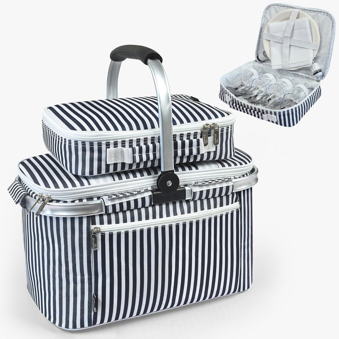 Kato Tirrinia 34 L Einkaufskorb faltbar kühltasche mit Deckel, picknickkorb 2 personen mit Besteckta