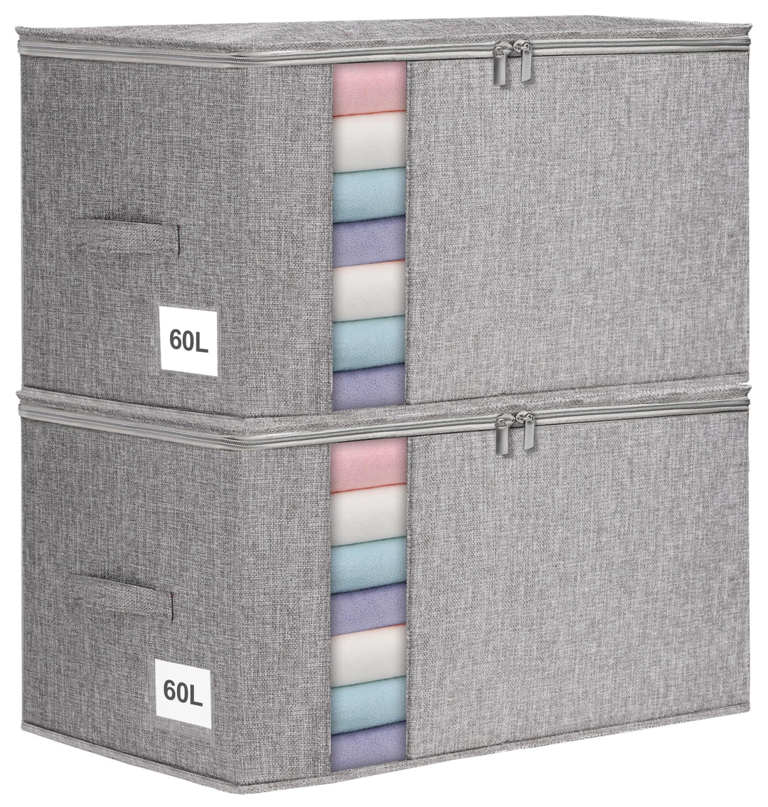 60L Grosse Kleidung Aufbewahrungsbox Stoff mit Reissverschlüssen, Seiten- und Bodenschutz, 2er-Pack