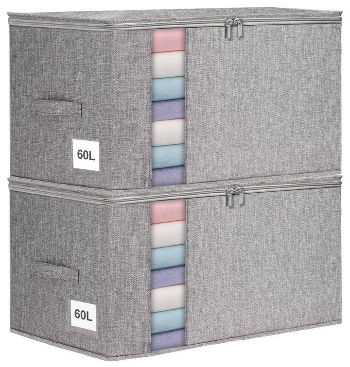 60L Grosse Kleidung Aufbewahrungsbox Stoff mit Reissverschlüssen, Seiten- und Bodenschutz, 2er-Pack