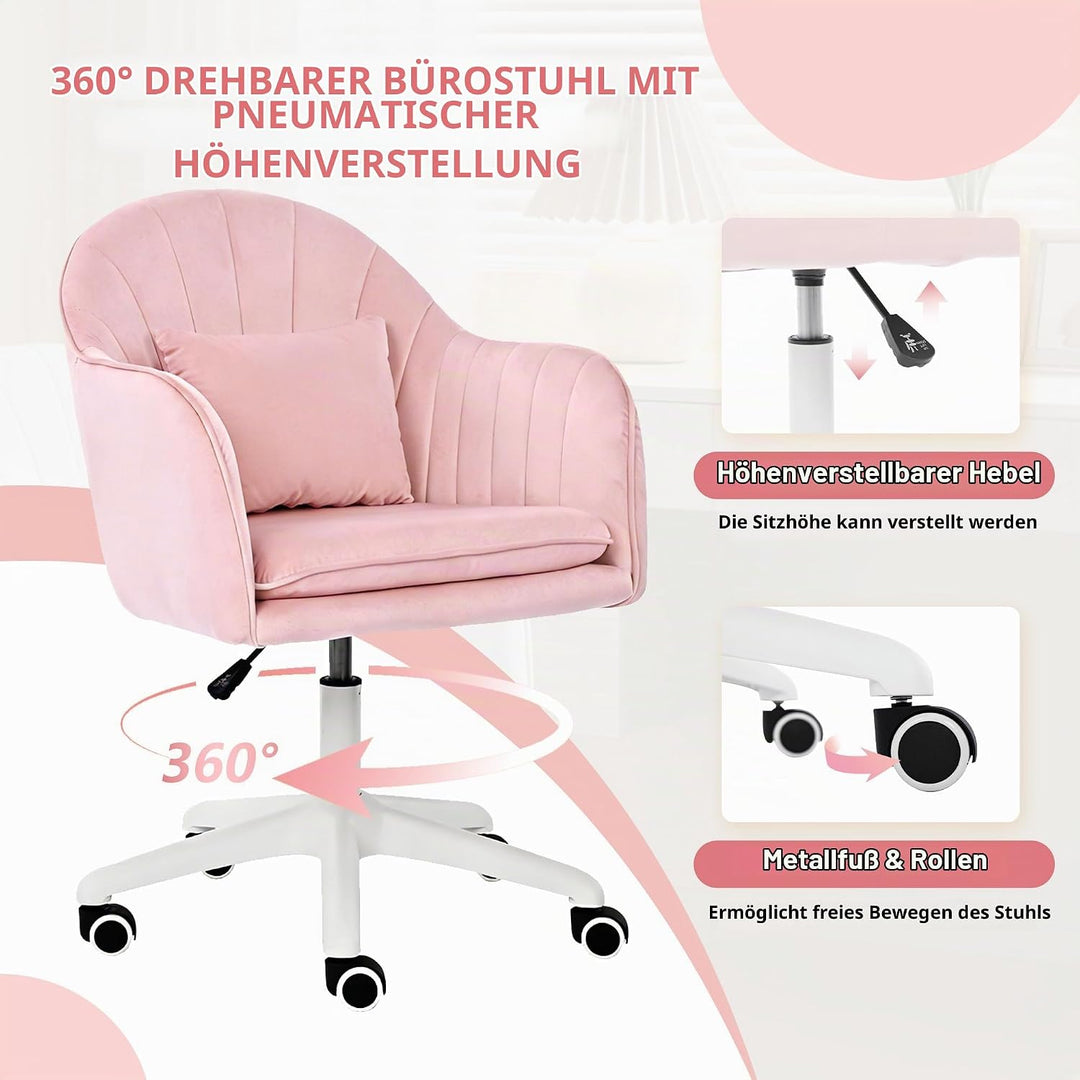 Ergonomischer Bürostuhl, 360° drehbar Höhenverstellbar, SamtStuhl mit Kopfkissen, Homeoffice Stuhl b