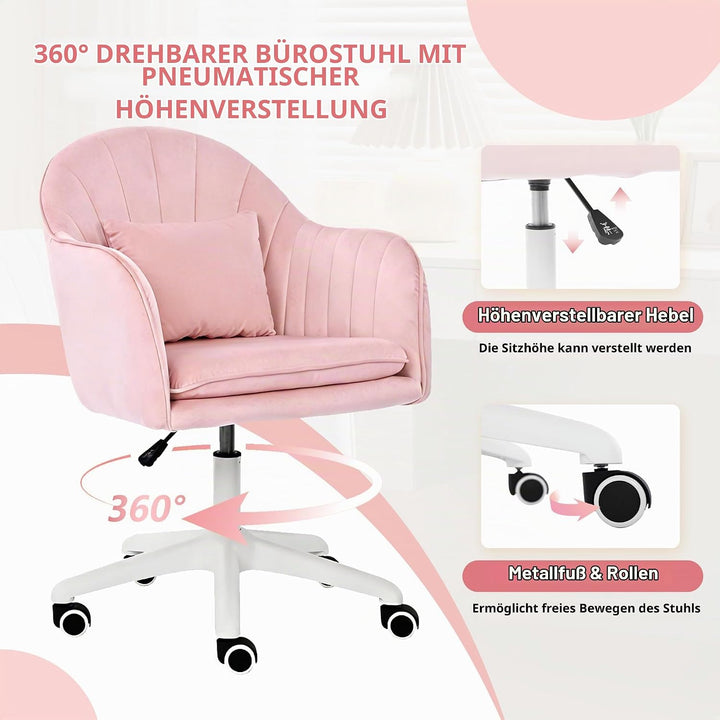 Ergonomischer Bürostuhl, 360° drehbar Höhenverstellbar, SamtStuhl mit Kopfkissen, Homeoffice Stuhl b