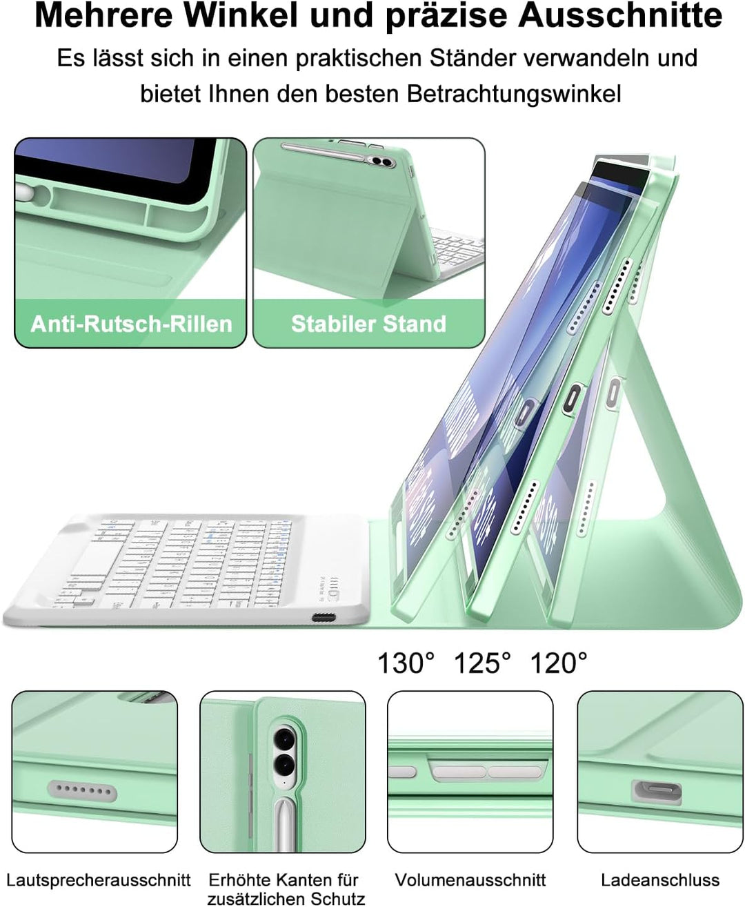 Hülle mit Tastatur für Samsung Galaxy Tab S10 Plus 2024/S9FE+/S9 Plus 12.4", Tastatur QWERTZ deutsch