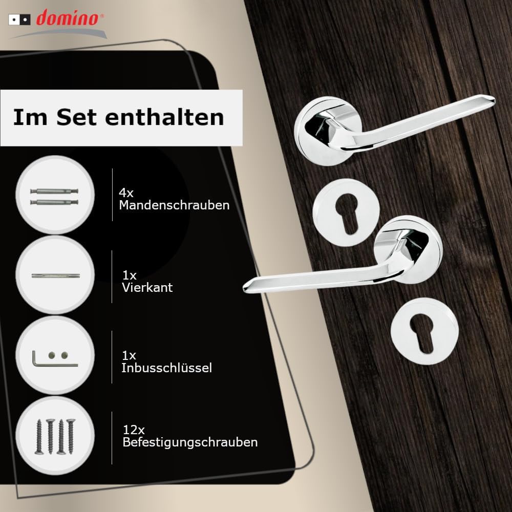 domino Türgriff FROST-R M6 PZ-Profilzylinder Drückergarnitur für Zimmertüren Türdrücker-Set Rosetten