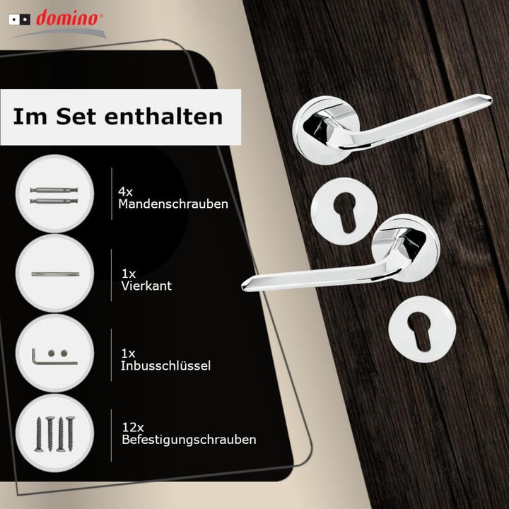 domino Türgriff FROST-R M6 PZ-Profilzylinder Drückergarnitur für Zimmertüren Türdrücker-Set Rosetten