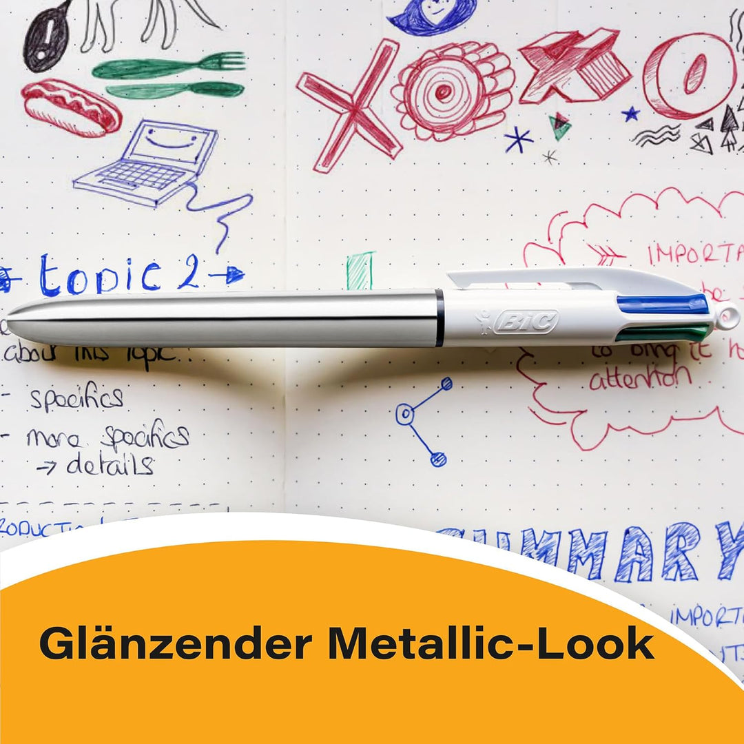 BIC 4 Farben Kugelschreiber Set 4 Colours Shine, 20er Pack in Thekendisplay, 4 Schaft Farben, Ideal