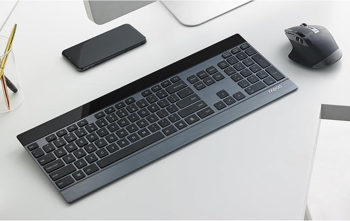 Rapoo 9900M kabelloses Tastatur-Maus Set Wireless Deskset 3200 DPI Sensor wiederaufladbarer Akku fla