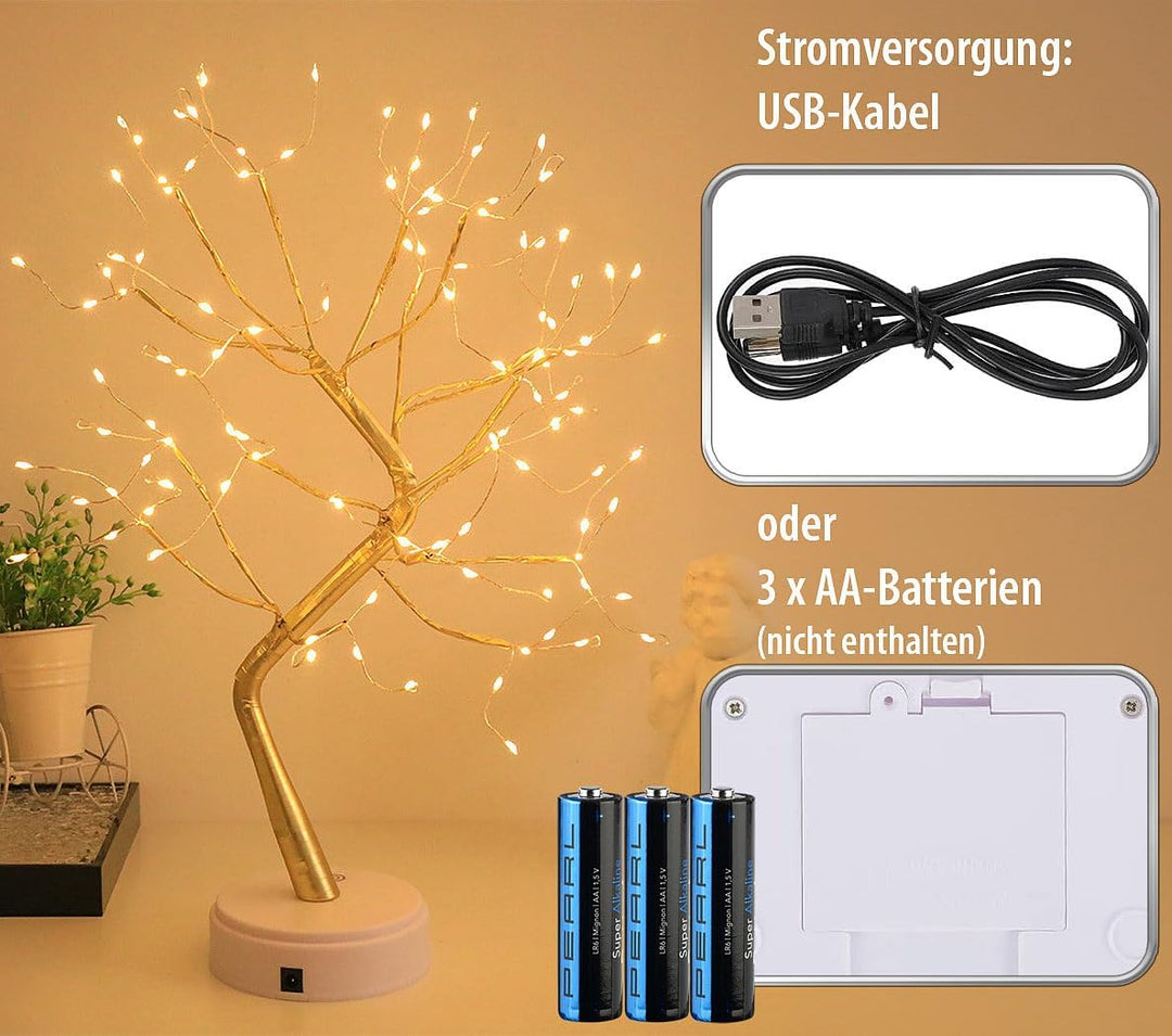 Lunartec Baum Lichterbaum: LED-Lichterbaum, 108 LEDs, USB oder Batterie, 53 cm hoch, goldfarben (Gol