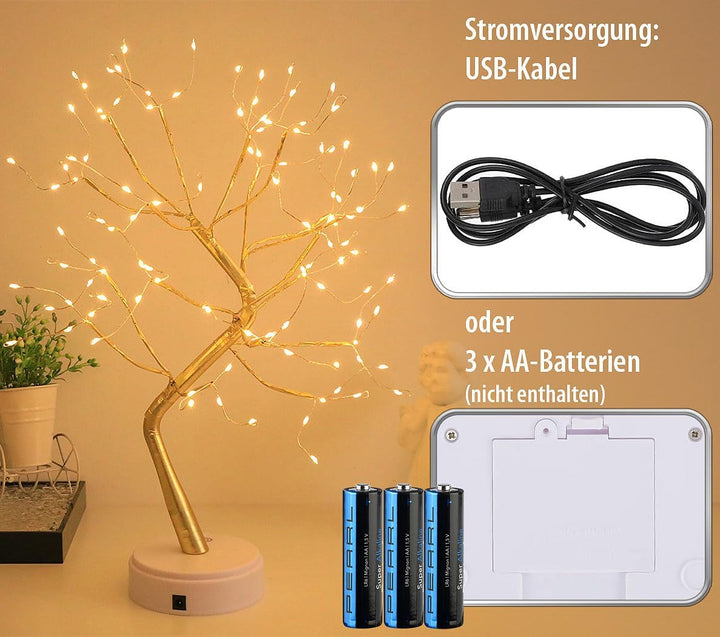 Lunartec Baum Lichterbaum: LED-Lichterbaum, 108 LEDs, USB oder Batterie, 53 cm hoch, goldfarben (Gol