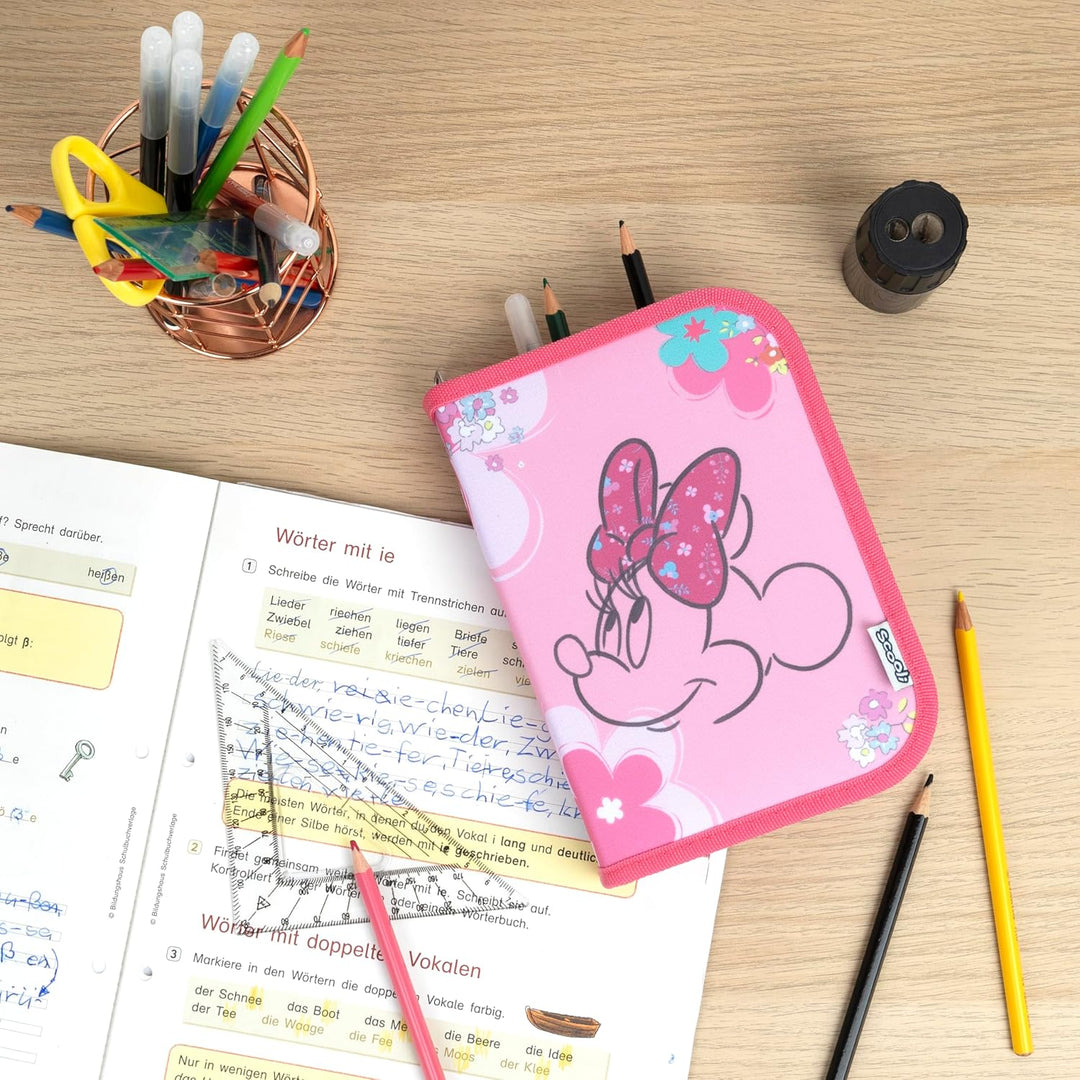Scooli - Minnie Mouse Gefülltes Schüleretui - Komplettes Etui mit hochwertigen Stiften und mehr - Al