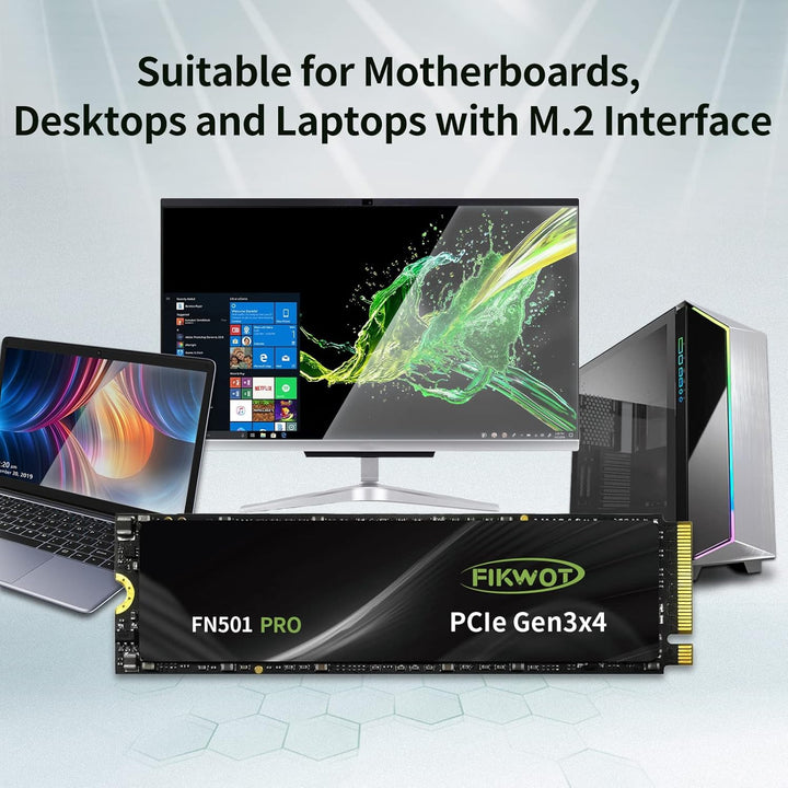 Fikwot FN501 Pro 256GB NVMe SSD - M.2 2280 PCIe Gen3 x4 Internes Solid State Drive mit Graphene Kühl