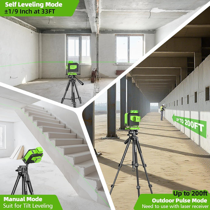 Huepar 4 x 360 Laser-Wasserwaage selbstnivellierend mit 152 cm hohem Stativ, 4D-Laser-Wasserwaage mi