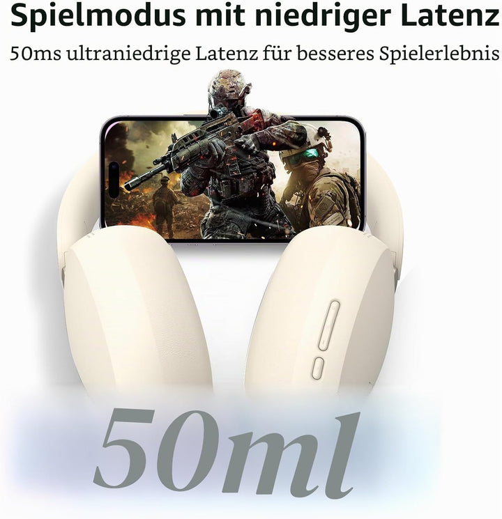 Bluetooth Kopfhörer Over Ear mit Hybrid Active Noise Cancelling, Mikrofon, Hi-Res Audio & Bässen, 65