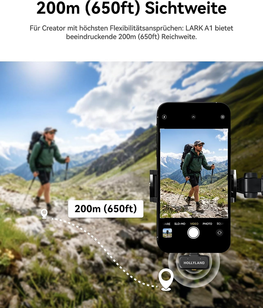 Hollyland Lark A1 Duo Wireless Lavalier Mikrofon für iPhone 15/16/17 &amp; Android,Kabellos Mini Microph
