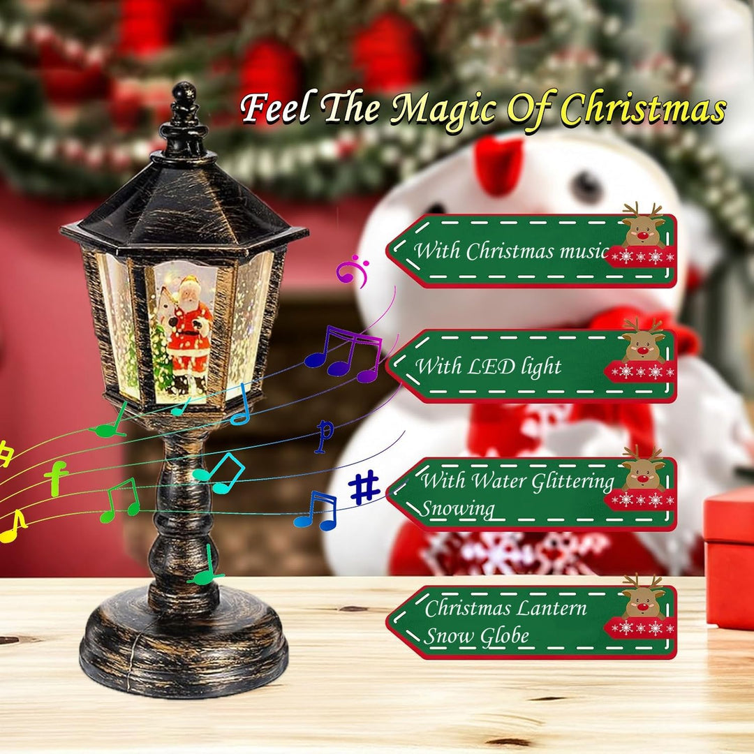 Weihnachts Schneekugel Laterne mit Musik, Weihnachtsdekoration LED Vintage Weihnachten Wasser glitze
