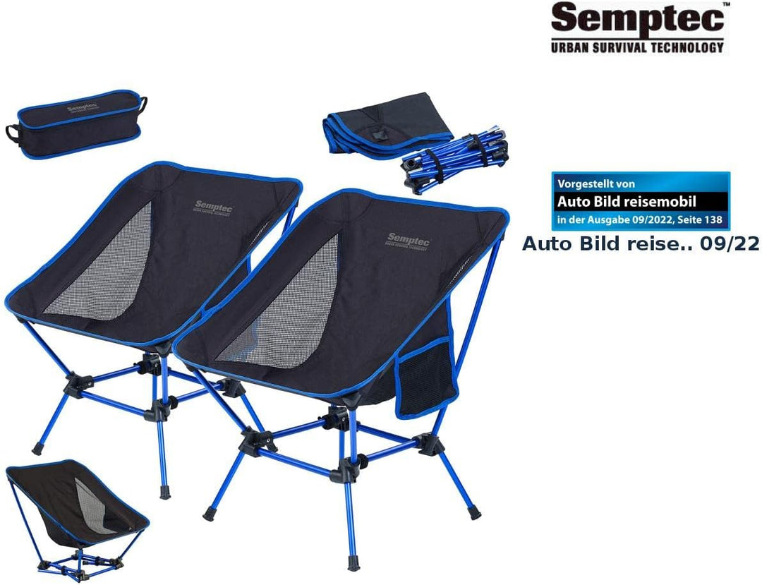 Semptec Urban Survival Technology Camping Klappstuhl: 2-er-Set Klappbarer Campingstuhl, 2 Sitzhöhen,