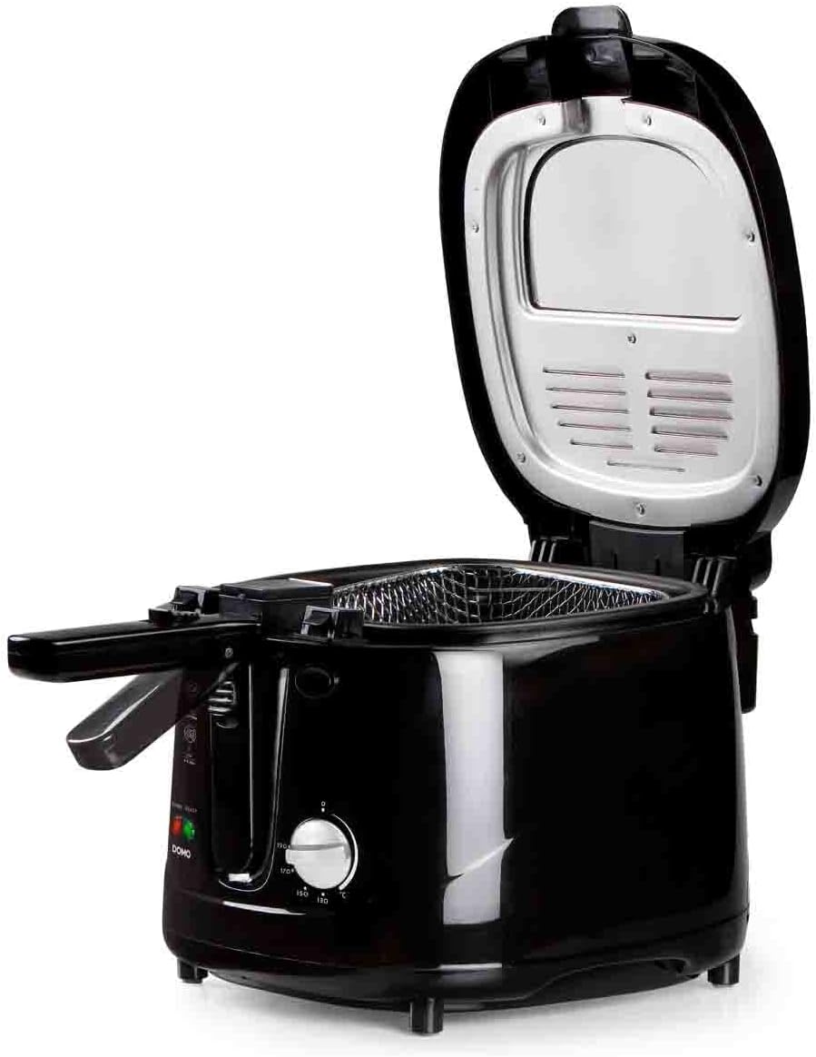 Öl Fritteuse in Schwarz, Handgriff mit Hebesystem, 2,5 Liter 1800 Watt