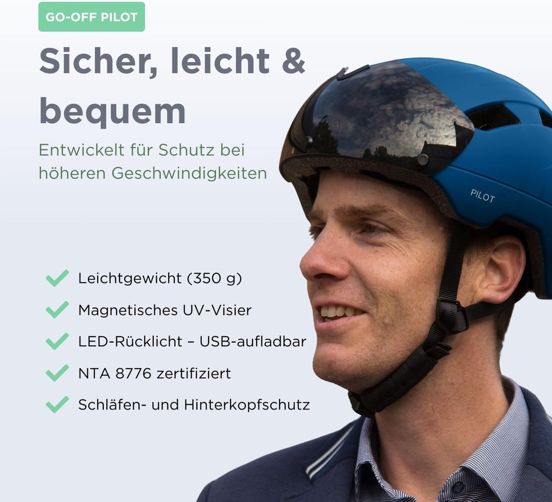 GOOFF Pilot S-Pedelec Helm - Schutz für schnelle E-Bike Fahrten – Fahrradhelm mit Visier und Licht –