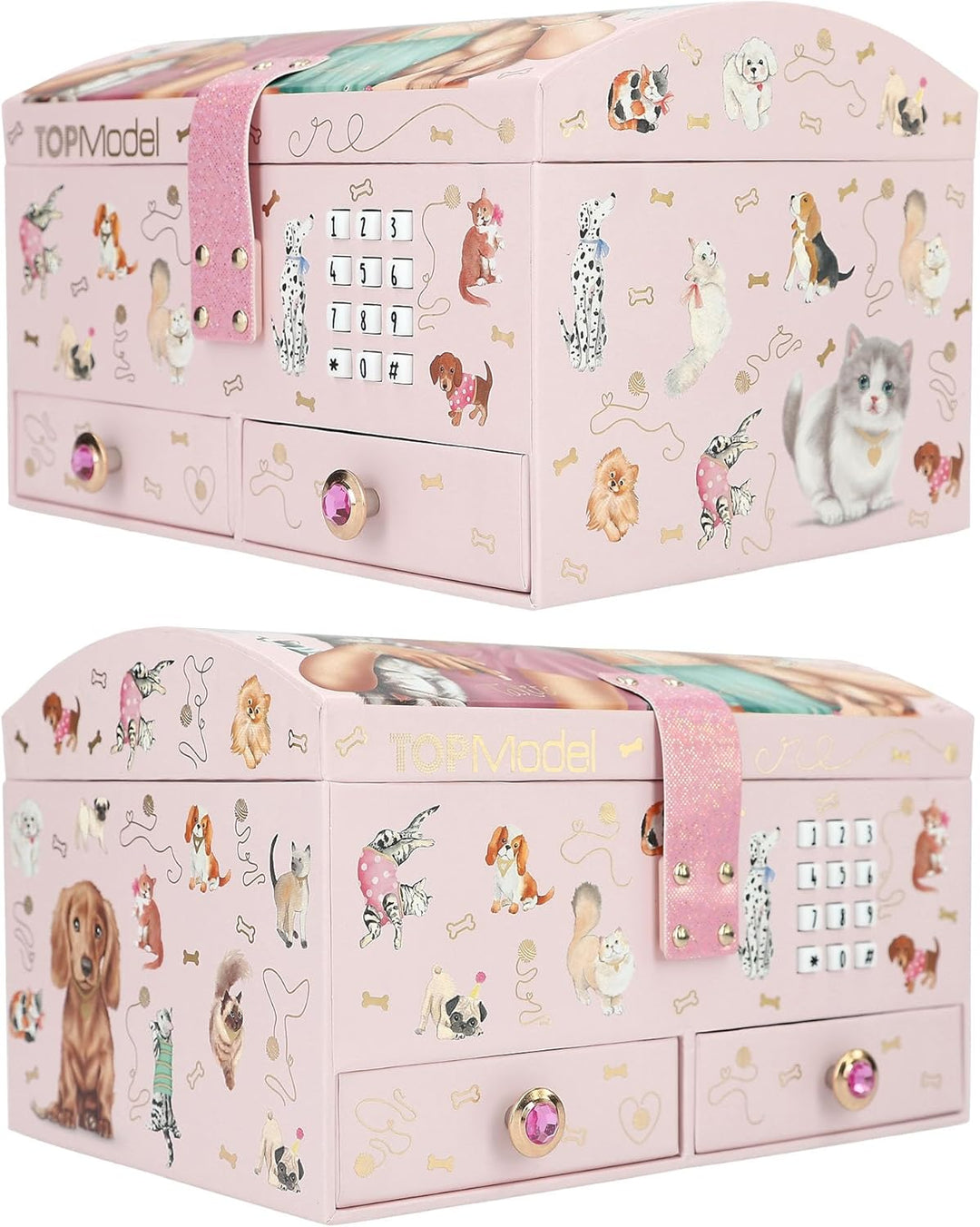Depesche 13140 TOPModel - Grosses Schmuckkästchen in Rosa, mit Model Motiv und Tieren, Schmuckbox mi