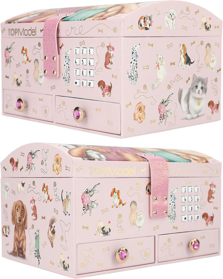 Depesche 13140 TOPModel - Grosses Schmuckkästchen in Rosa, mit Model Motiv und Tieren, Schmuckbox mi