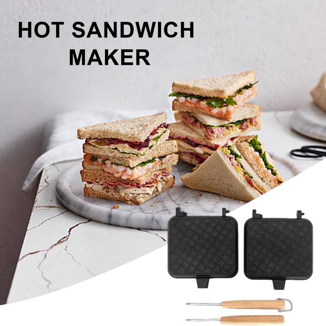 Sandwichmaker Aus Gusseisen, Grillkäse-Sandwichpresse Mit Abnehmbarem Griff, Camping-Sandwich-Maker