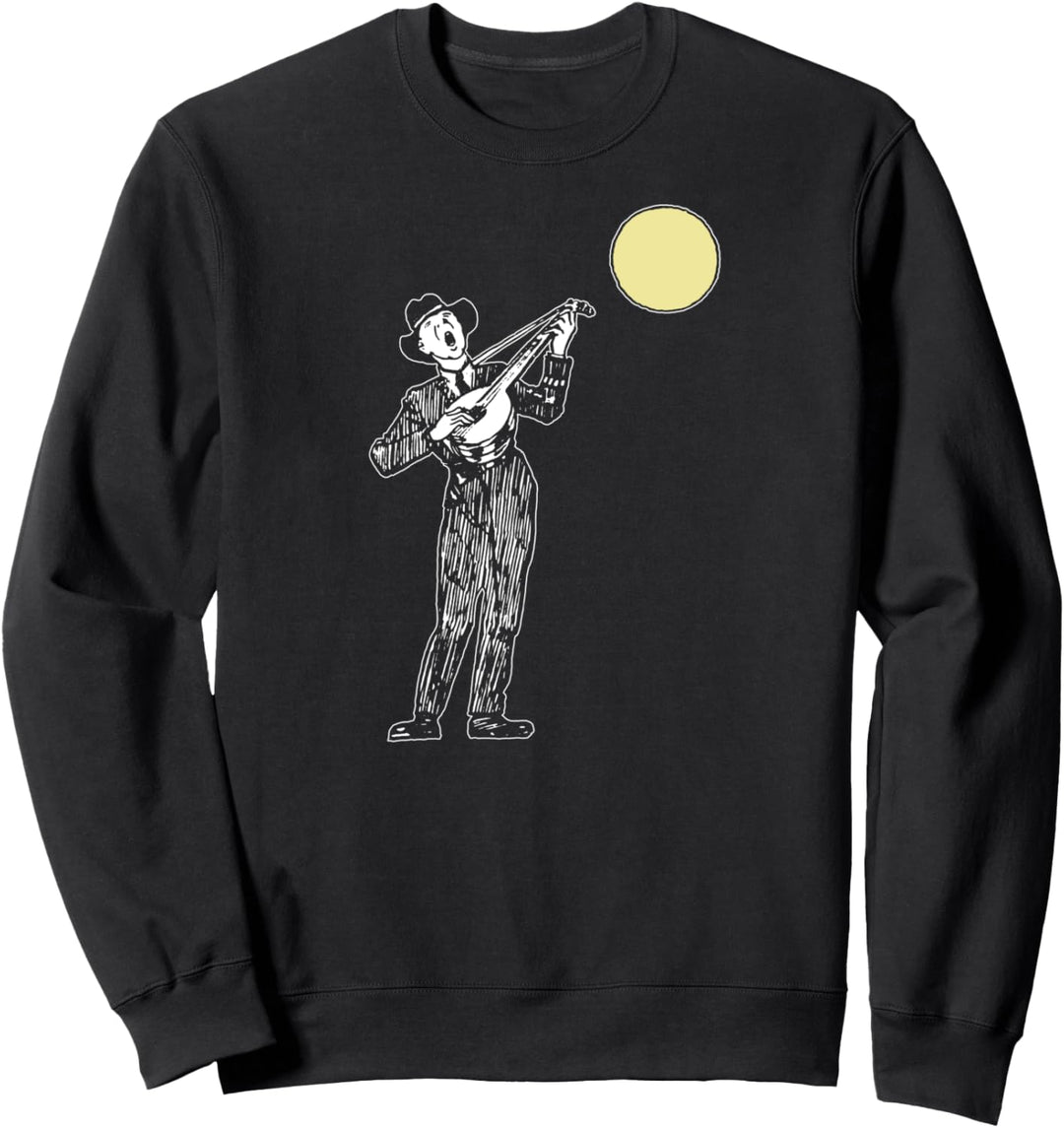 Vintage Style Banjo Player Singing Under Retro Moon Sketch Sweatshirt