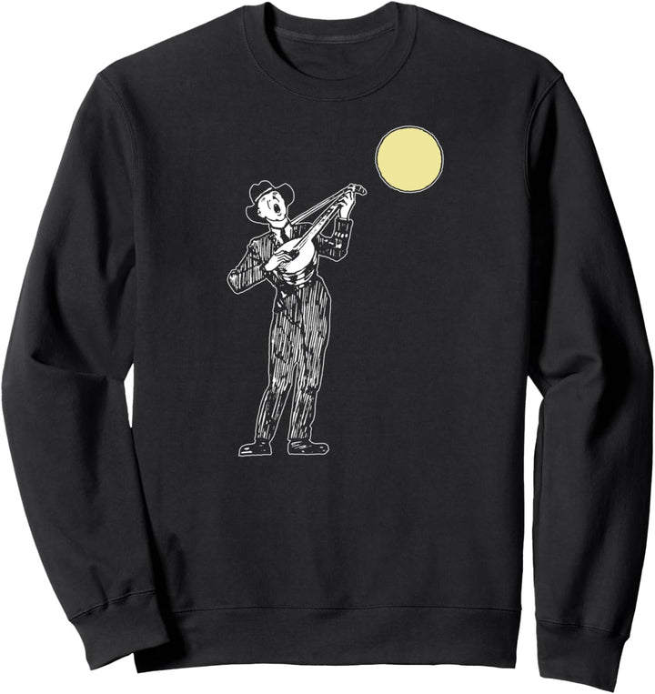 Vintage Style Banjo Player Singing Under Retro Moon Sketch Sweatshirt