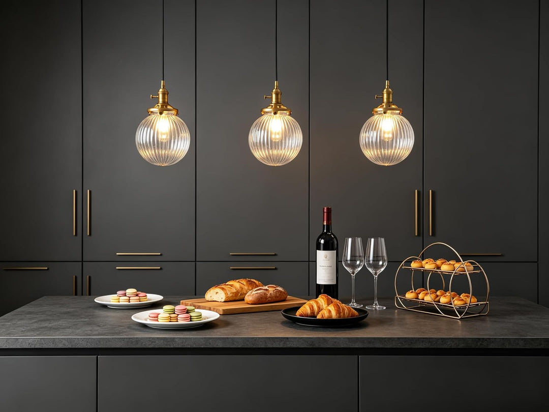 Yosoan Klar Glas Kugel Industrie Loft-Pendelleuchte Pendellampe Innenleuchte für Küche/Esszimmer/Sch