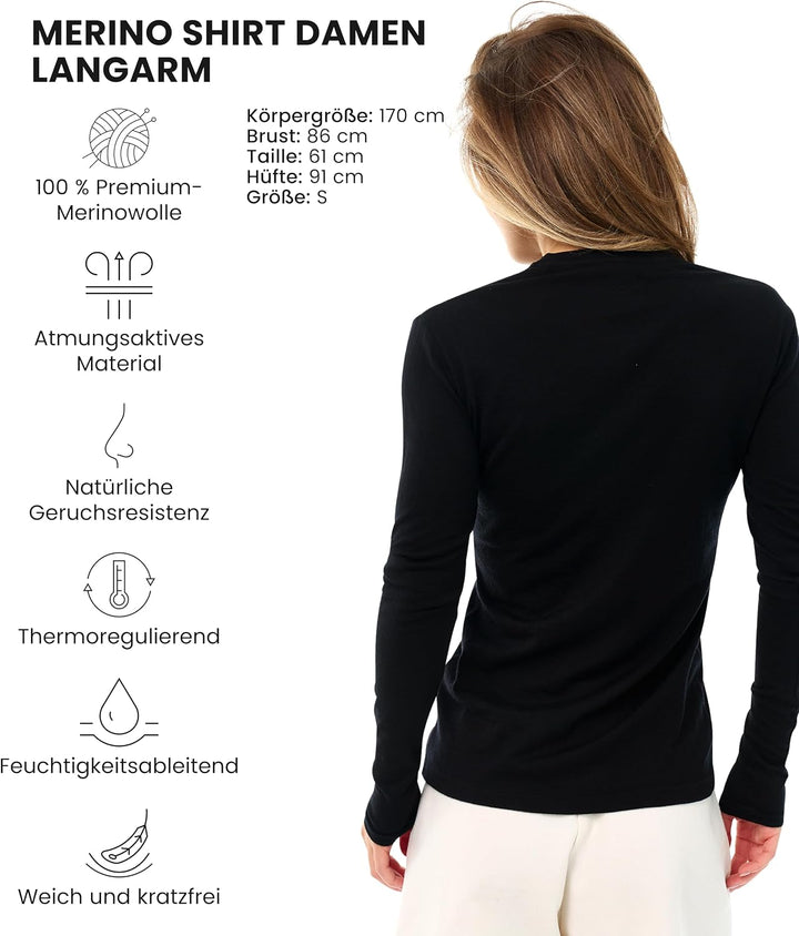 Merino.tech Merino Shirt Damen Langarm – Premium 100% Merino Unterwäsche Damen Langarmshirt, Sportun