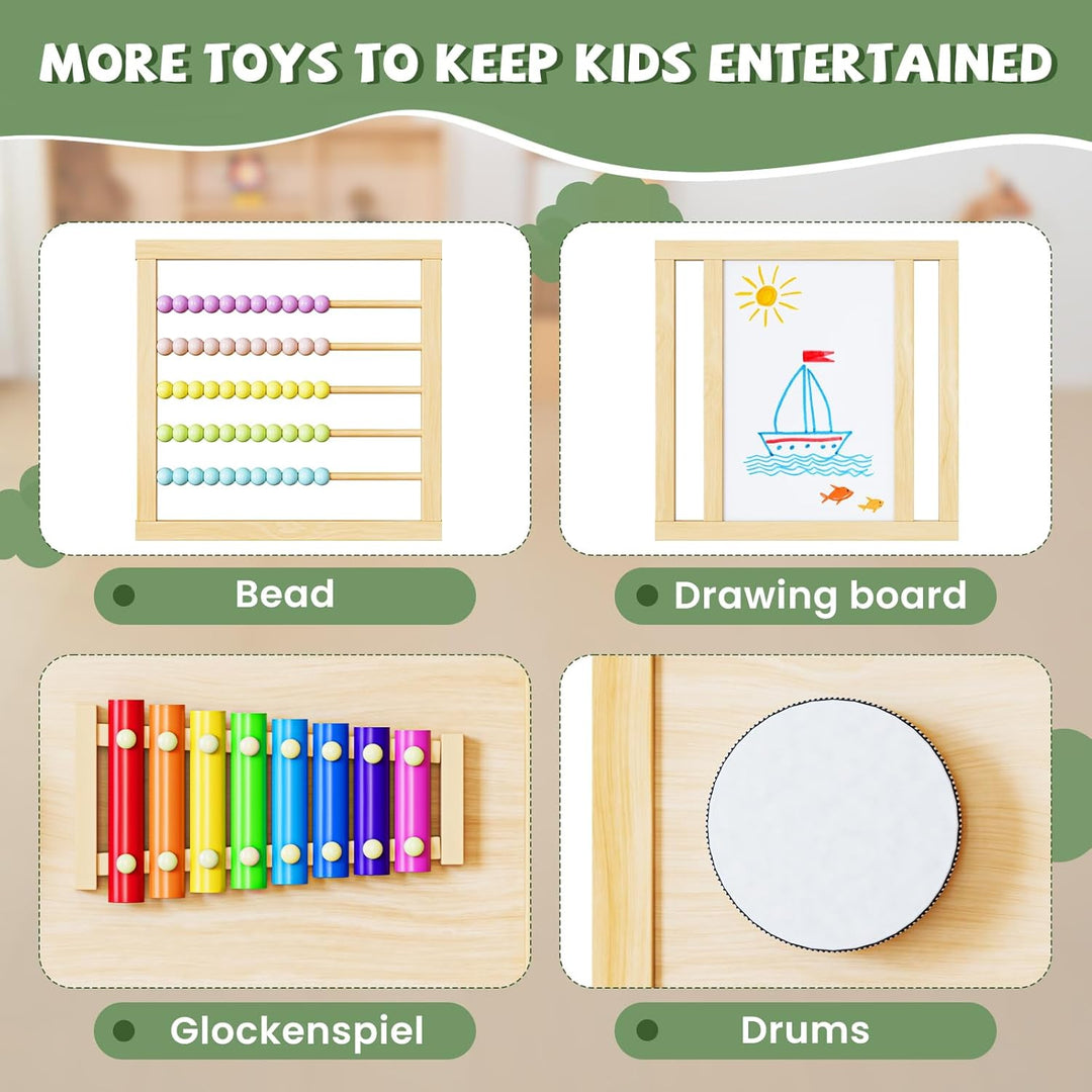 160x160x61cm Baby Laufgitter klappbar Laufstall Holz Kinder Activity Center mit Tür, musikalischem S