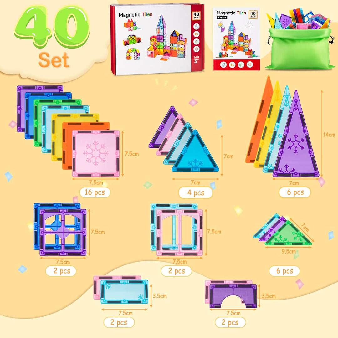 Xekel Magnetische Bausteine 𝟒𝟎𝐓𝐞𝐢𝐥𝐞, Magnetbausteine Kinder mit Starker Magnet & Magnetsteine Kinder