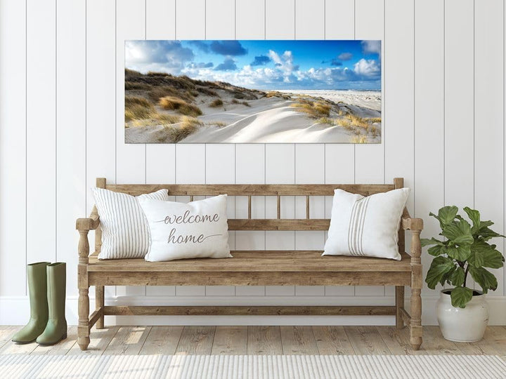 artissimo, Glasbild XXL, 125x50 cm Querformat, AG5398A, Strand und Meer: Dünen-Landschaft, Bild aus