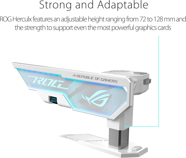ASUS ROG Herculx Grafikkartenhalter White (Stützhöhe 72-128 mm, integriertes 3D-ARGB-Element, Aura S