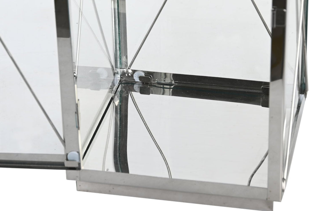 FAROLA SET 2 ACERO CRISTAL 18X18X43 CROMADO NEGRO