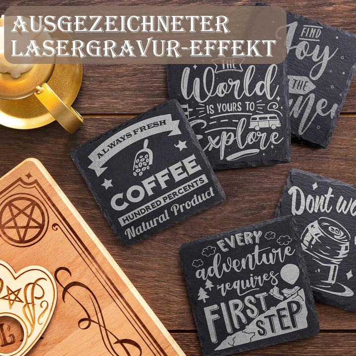 36 Stück Schiefer-Getränkeuntersetzer, GOH DODD 4 Zoll Schwarze Steinuntersetzer Set, Lasergravierte