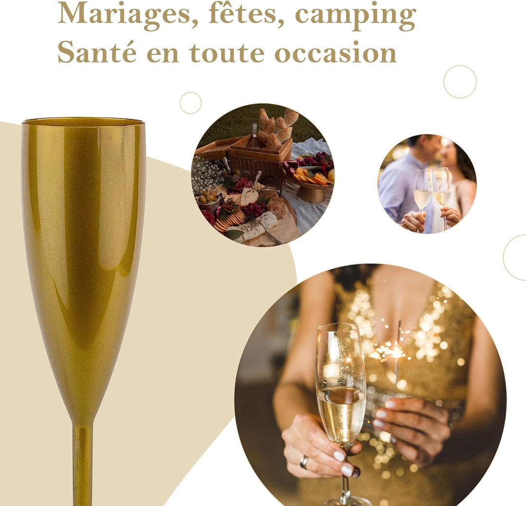 MyDrinkglass Sektgläser Plastik Givet | Gold Champagner Gläser | 4 Stück | Kunststoff Gläser | Campi
