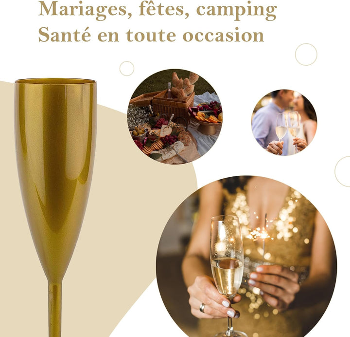 MyDrinkglass Sektgläser Plastik Givet | Gold Champagner Gläser | 4 Stück | Kunststoff Gläser | Campi