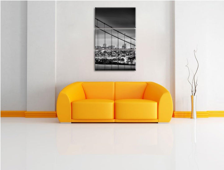Pixxprint Monocrome, San Francisco Skyline 3-Teiler Leinwandbild 120x80 Bild auf Leinwand