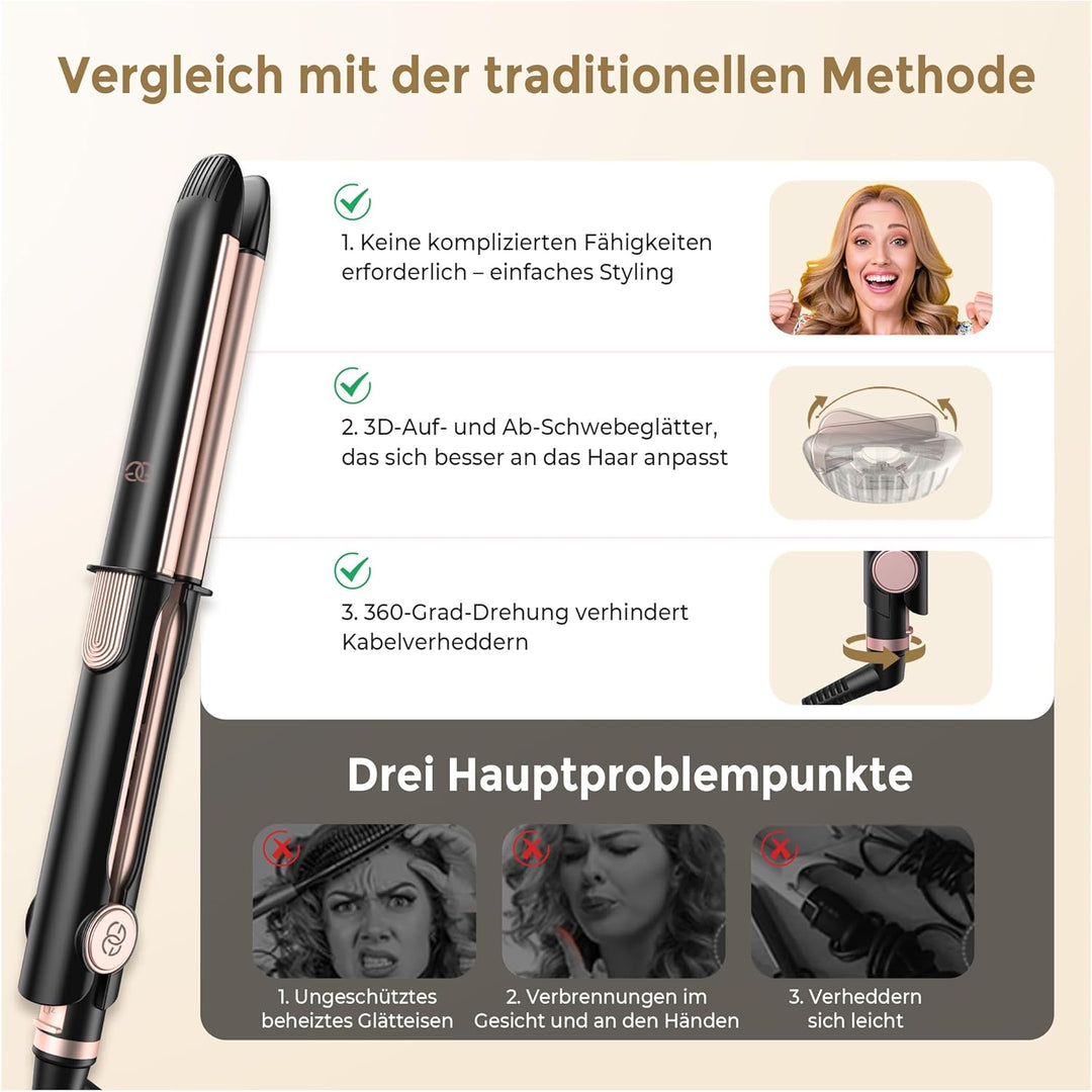 Glätteisen 2-in-1 Professioneller Haarglätter & Lockenstab Golden Goods – Titanplatten mit Keramikbe