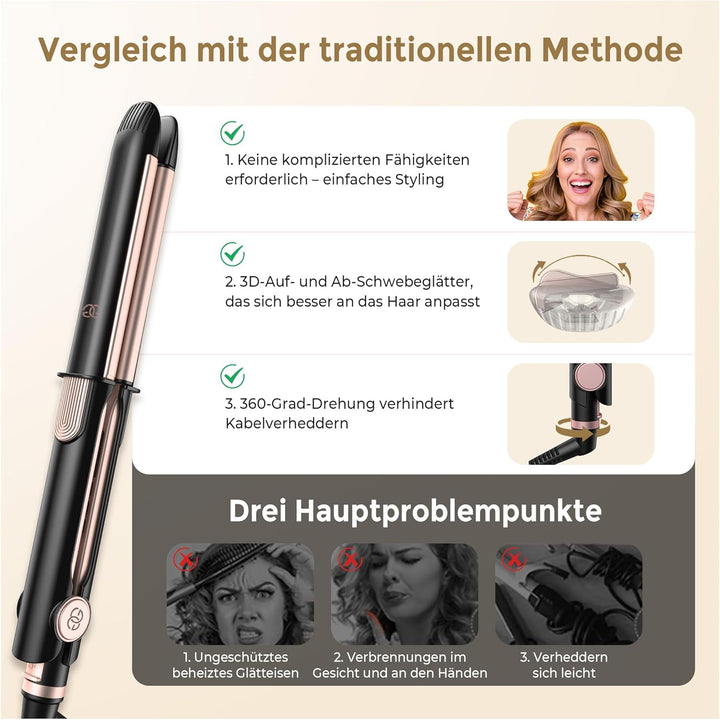 Glätteisen 2-in-1 Professioneller Haarglätter & Lockenstab Golden Goods – Titanplatten mit Keramikbe
