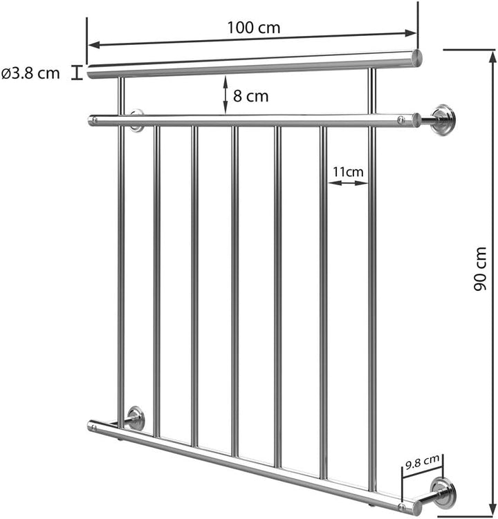 MONZANA® Französischer Balkon Edelstahl Pflegeleicht 90x100cm 7 Füllstäbe Balkongeländer Terrassenge