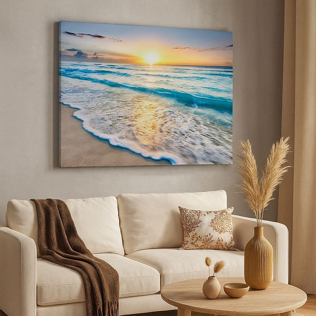 Bilder auf Leinwand Meer Welle Strand Leinwandbild mit Rahmen 70x50cm Wandbilder Dekoration Wohnzimm
