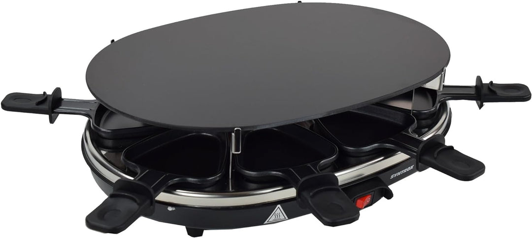 Syntrox Germany Raclette Grill Chur, 8 Personen, Glas-Keramik + heisser Stein, 3 Zusatzplatten, 8 Pf