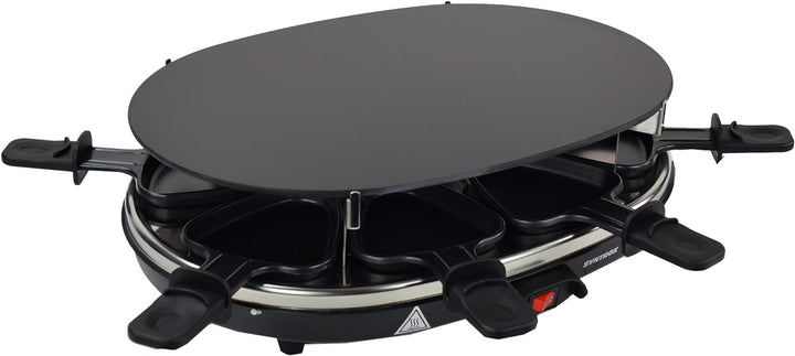 Syntrox Germany Raclette Grill Chur, 8 Personen, Glas-Keramik + heisser Stein, 3 Zusatzplatten, 8 Pf