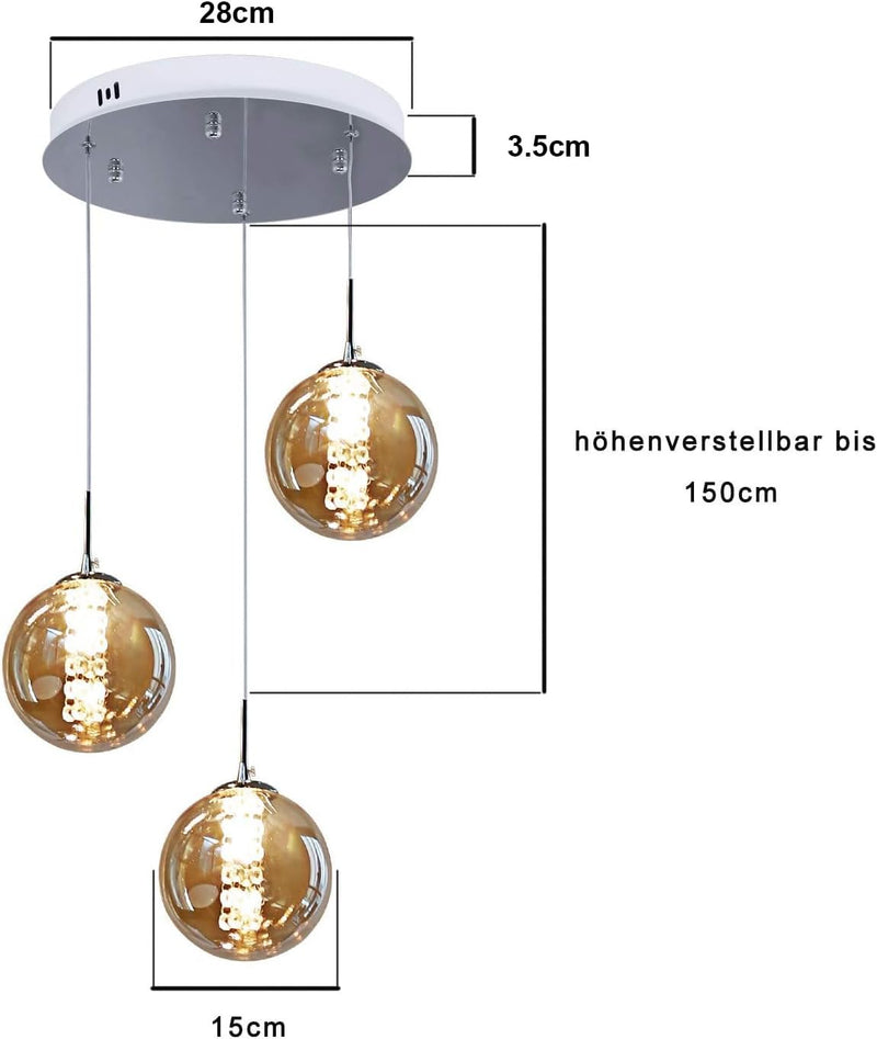 CBJKTX Pendelleuchte esstisch Pendellampe Höhenverstellbar Kronleuchter Hängeleuchte 3-Flammig aus G