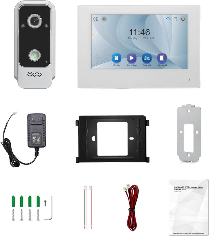 7“ kabelgebundenes Video-Türklingelsystem, 2MP Kamera, IP65 Wasserdicht, Nachtsicht, Tuya App Steuer