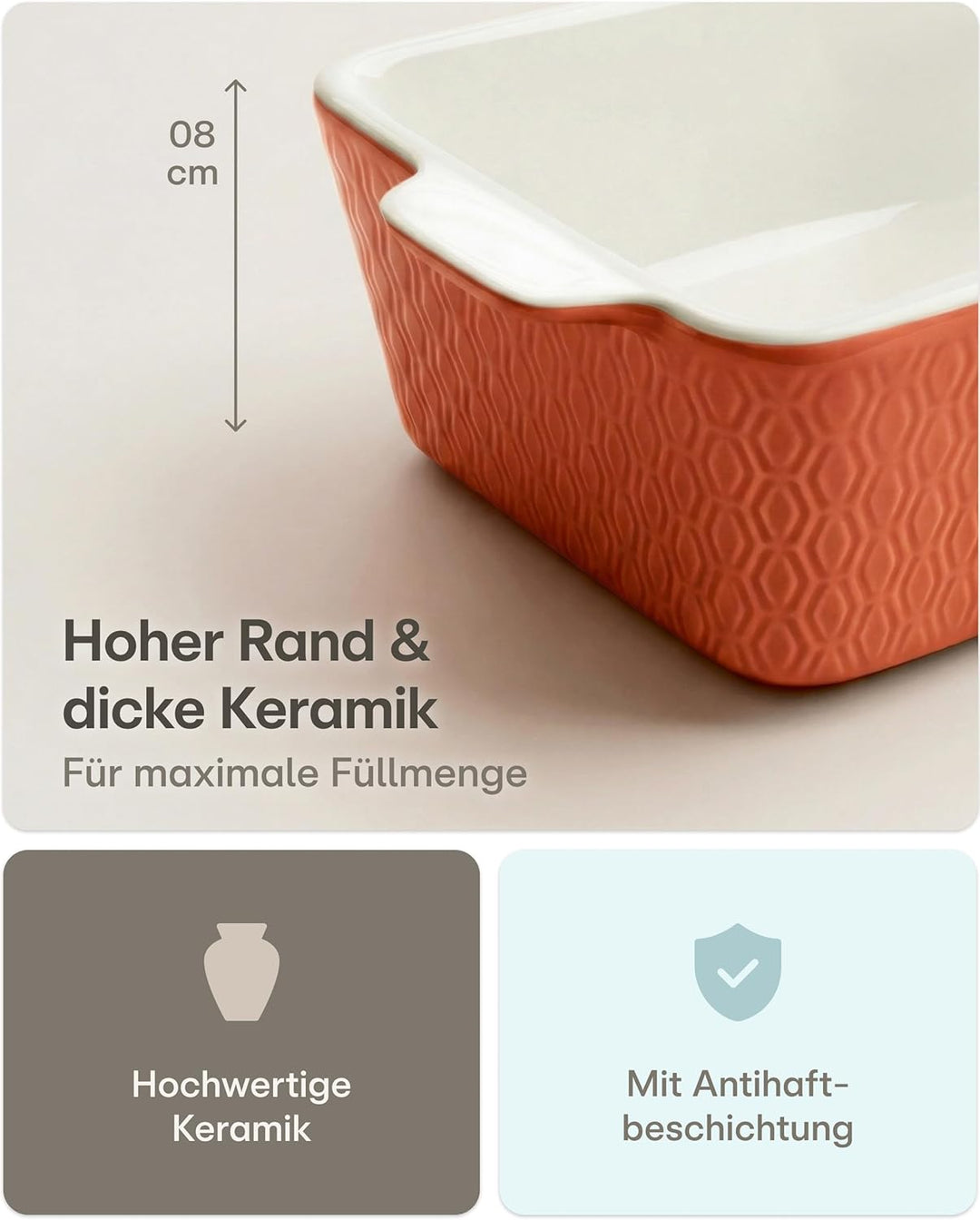 Praknu Auflaufform Klein aus Keramik für 2 Personen - Mini Auflaufform für Tiramisu &amp; Auflauf - Extr