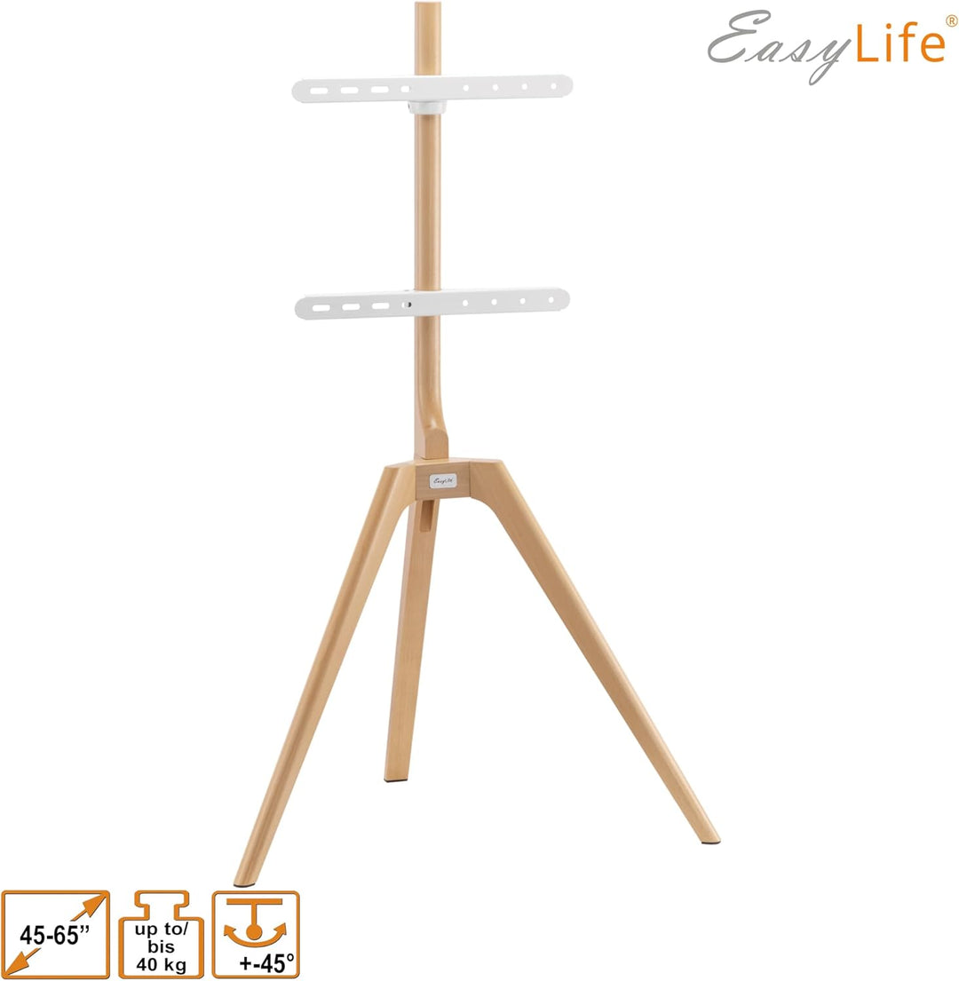 EasyLife - TV Stativ Holz Staffelei Tripod - Studio TV Stand bis 65'' Zoll & 40 kg Fernseher/Monitor