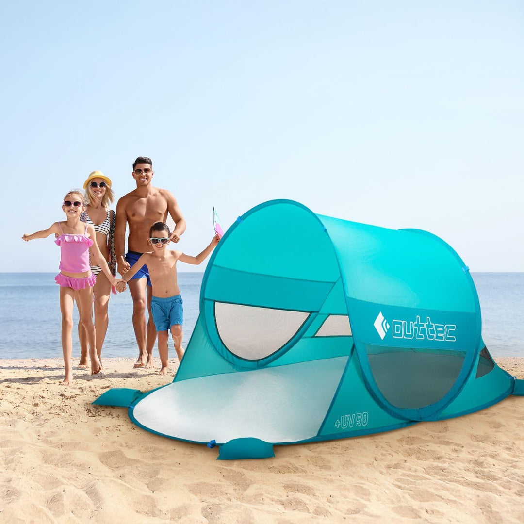 Selbstfaltendes Zelt, Pop Up Strandmuschel mit Sandtaschen, Leicht zu Tragen Gartenmuschel mit 50 UV