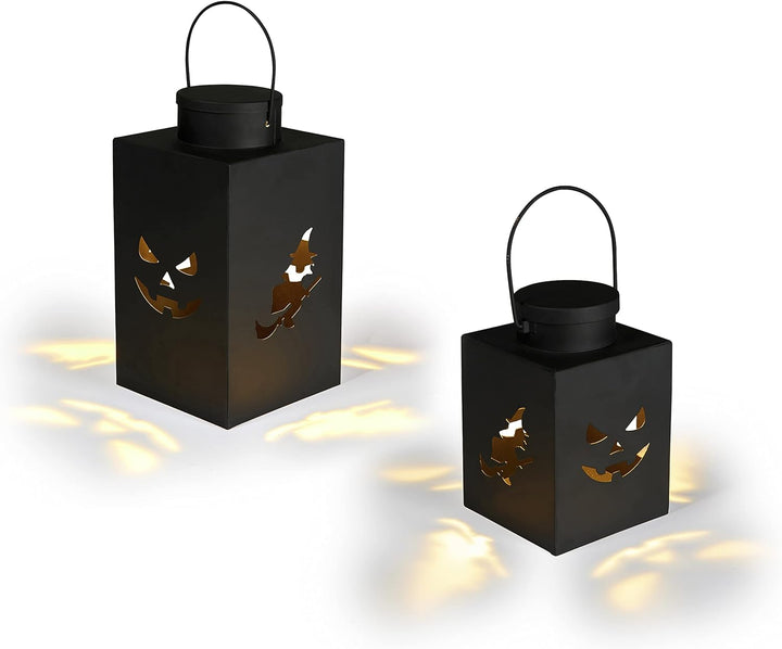 Lights4fun 2er Set LED Halloween Laternen Halloween Deko Aussen Timer batteriebetrieb Innen und Auss